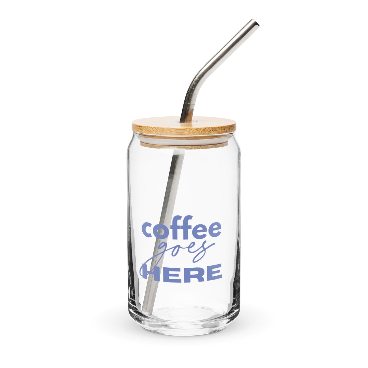 Coffee Goes Here Glass Tumbler with Bamboo Lid and Straw